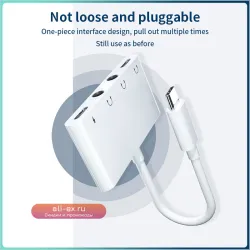USB-C адаптер-разветвитель 2E с разъемом 3.5 мм для наушников и зарядки