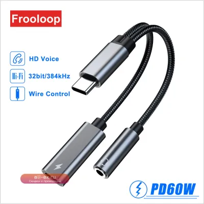 Адаптер USB-C на 3.5мм с поддержкой Power Delivery 60W и DAC для iPhone 15 Pro, iPad, Samsung