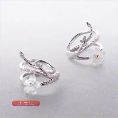 Серьги-каффы Thaya White Cherry Blossom из серебра 925 пробы с цветком и круглым дизайном без прокола для женщин