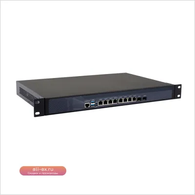 Firewall HUNSN RS07 1U Rackmount с 8 LAN, 2x SFP, COM, VGA - Intel Core i3/i5/i7/Celeron для Mikrotik, pfSense, OPNsense