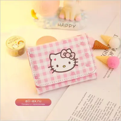 Кошелек Hello Kitty розовый для девочек, детский, с липучкой, из искусственной кожи