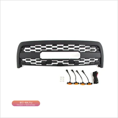 Решетка радиатора передняя ABS для Toyota Tundra 2003-2006 4x4 Offroad с LED (Черная)