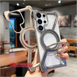 Противоударный алюминиевый чехол-бампер Metal MagSafe с магнитной подставкой для Samsung Galaxy S23/S24/S25 Ultra