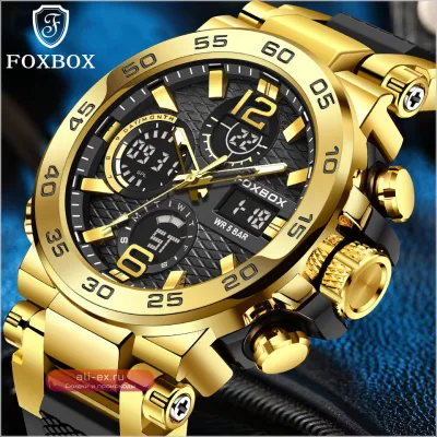 Мужские спортивные часы FOXBOX Luxury с силиконовым ремешком, водонепроницаемые, LED, хронограф