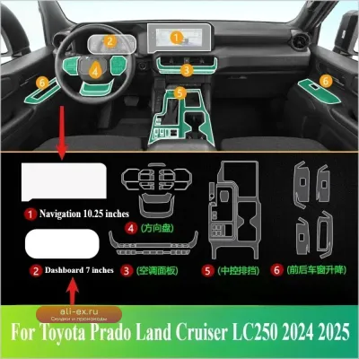 Защитная пленка TPU для Toyota Land Cruiser Prado LC250 2024-2025 (КПП, Цен ентр. консоль)