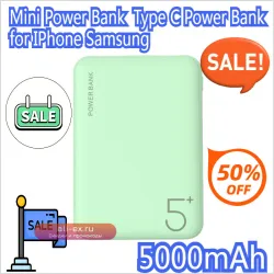 Ультратонкий портативный Power Bank 5000mAh Type-C для iPhone и Samsung