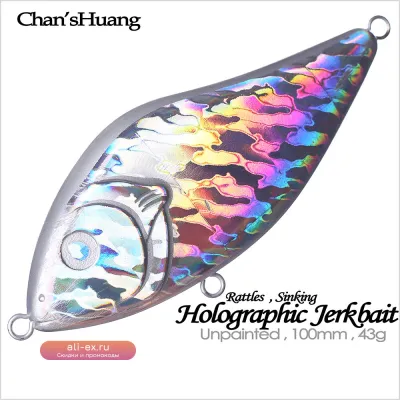 Chan’sHuang 5 шт. пустые/голографические приманки 10 см 43 г медленно тонущие с погремушкой для создания собственных рыболовных воблеров