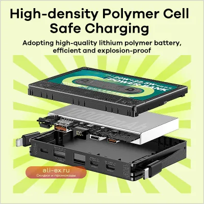 Super Fast Charging Power Bank 10000mAh с цифровым дисплеем и кабелями QC22.5W