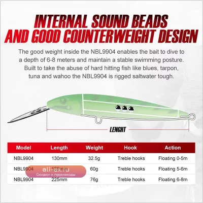 Воблер NOEBY Iron Tongue Plate для троллинга и дальнего заброса