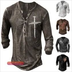 Мужская лонгслив в стиле панк FEGKZLI с 3D-принтом "Крест"