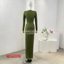 Зеленое макси-платье с длинным рукавом и принтом "бриллианты" Slim Jersey для вечеринки 2025