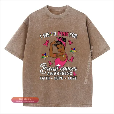 Футболка Oes Faith Hope Love с принтом "Wear Pink" для борьбы с раком молочной железы, хлопок, оверсайз, мужская