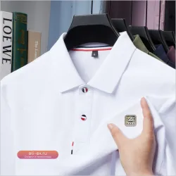 Мужская летняя рубашка-поло из 100% хлопка с фирменной эмблемой, дышащая, для бизнеса и отдыха