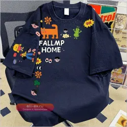 Футболка мужская из чистого хлопка с мультяшным принтом, летняя, размер оверсайз, с круглым вырезом