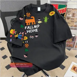 Футболка мужская из чистого хлопка с мультяшным принтом, летняя, размер оверсайз, с круглым вырезом