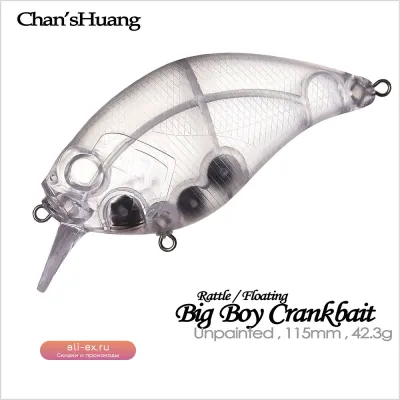 Chan'sHuang Плавучие воблеры-кренки "Big Boy" 11.5 см, 42.3 г, неокрашенные, с погремушкой, 10 шт.