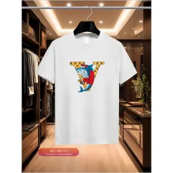 Мужская футболка V brand "Акула" 2025, хлопок, круглый ворот, Y2K