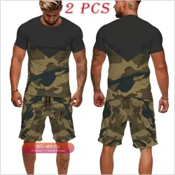 Костюм для бега камуфляж летний спортивный футболка и шорты