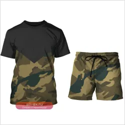 Костюм для бега камуфляж летний спортивный футболка и шорты