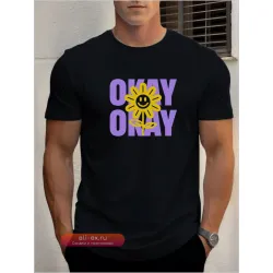 Летняя мужская хлопковая футболка с коротким рукавом и принтом "смайлик-цветок", уличная мода