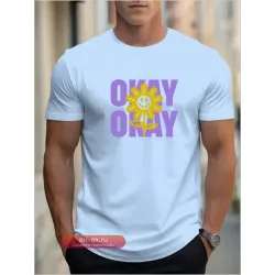 Летняя мужская хлопковая футболка с коротким рукавом и принтом "смайлик-цветок", уличная мода