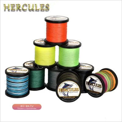 Леска Hercules 12 нитей плетеная 0.12-0.75мм PE 300/500/1000м 10-200lb для карповой ловли