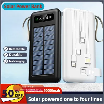 Power Bank 20000mAh с солнечной панелью и встроенным кабелем