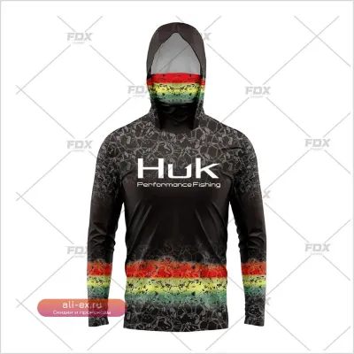 Мужская солнцезащитная худи Huk Fishing с защитой UPF 50 и маской для лица