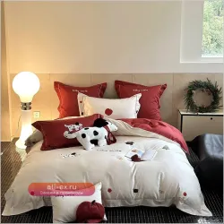 King Size Роскошное постельное белье из 100% хлопка с вышивкой медвежонка и милого щенка