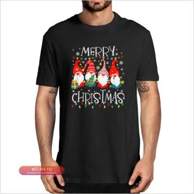Футболка с гномами "Merry Christmas" из 100% хлопка для всей семьи