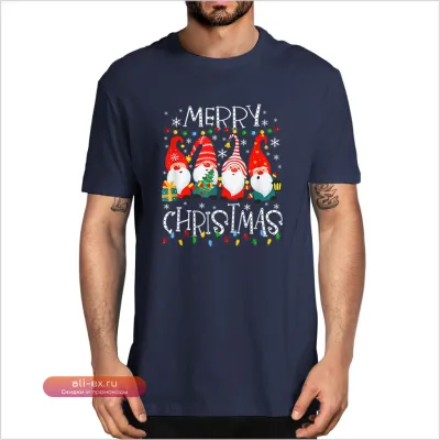 Футболка с гномами "Merry Christmas" из 100% хлопка для всей семьи