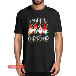 Футболка с гномами "Merry Christmas" из 100% хлопка для всей семьи