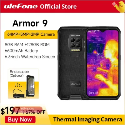 Ulefone Armor 9: защищенный смартфон с тепловизором FLIR, Android 10, Helio P90, 128 ГБ, 6600 мАч, 64 Мп