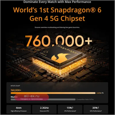 Смартфон Realme 14 5G AMOLED 120Hz 6000mAh Snapdragon 6 Gen 4 NFC