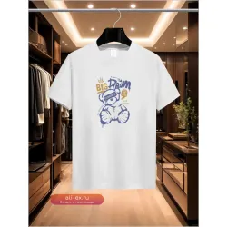Футболка с принтом "Мишка Y2K" из чистого хлопка для мужчин 2025