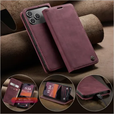 Чехол-бумажник CaseMe-013 для Apple iPhone 17 Pro Max / 17 Air / 17 Pro с магнитной застежкой и держателем для карт