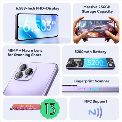 Смартфон Cubot P80 Global Version 8/256GB, NFC, 6.583" FHD+, 48MP+24MP, 5200mAh, Android 13