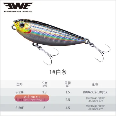 Спиннинговая приманка EWE 25 New Surface Tethered Pencil Floating Long Casting для рыбалки на мостах и в озерах