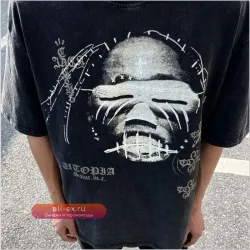 Футболка с принтом "Святой" в стиле хип-хоп, унисекс, с эффектом состаривания