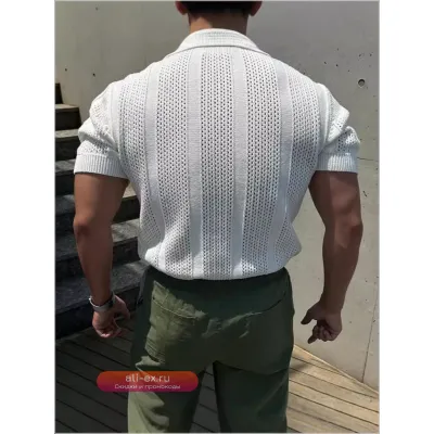 Мужская летняя рубашка-поло 2025 Корейский стиль Slim Fit, легкая сетка, короткий рукав