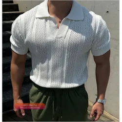 Мужская летняя рубашка-поло 2025 Корейский стиль Slim Fit, легкая сетка, короткий рукав