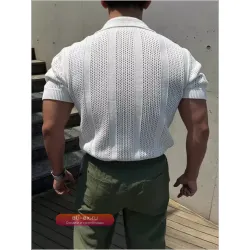 Мужская летняя рубашка-поло 2025 Корейский стиль Slim Fit, легкая сетка, короткий рукав