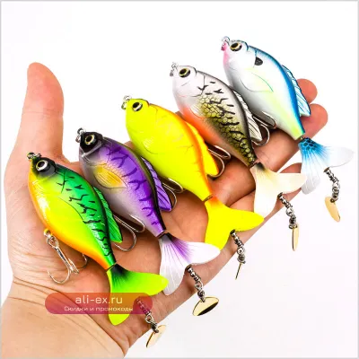 Topwater воблер VIB 9.5см/16.5г Whopper Popper с вращающимся хвостом