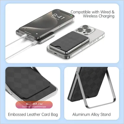 Магнитный Power Bank 5000mAh Card Bag с подставкой, беспроводная зарядка и запасная батарея для iPhone и Xiaomi