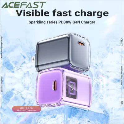 ACEFAST A55 Crystal GaN 30W Fast Charge USB-C Адаптер untuk iPhone 16/15 Pro Max, Samsung S24 S23