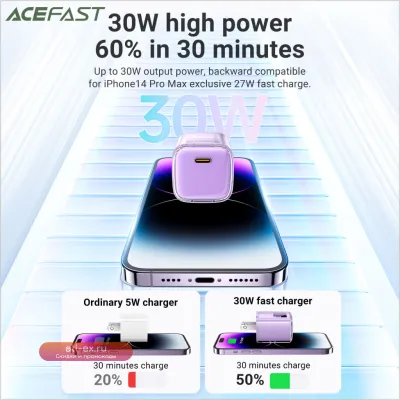 ACEFAST A55 Crystal GaN 30W Fast Charge USB-C Адаптер untuk iPhone 16/15 Pro Max, Samsung S24 S23