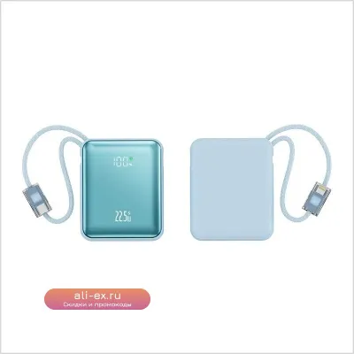 Портативный Power Bank 10000mAh с быстрой зарядкой и встроенным плетеным кабелем