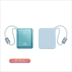 Портативный Power Bank 10000mAh с быстрой зарядкой и встроенным плетеным кабелем