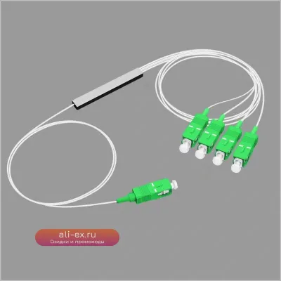 Оптический сплиттер 1x4 PLC SC/APC одномодовый, 0.9мм G657A1 LSZH, 1м PVC FTTH