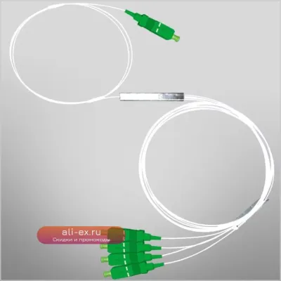 Оптический сплиттер 1x4 PLC SC/APC одномодовый, 0.9мм G657A1 LSZH, 1м PVC FTTH